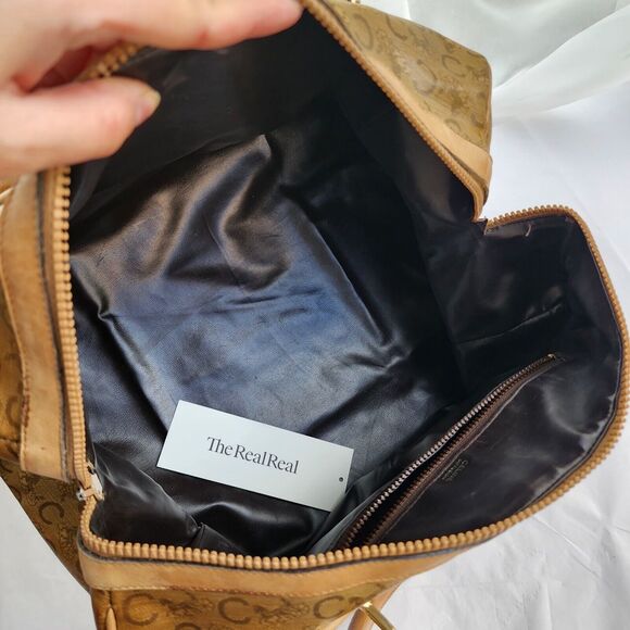 Vintage CELINE Boston Weekend Bag Coated Canvas & Leather Macadam  Tan Large - Picture 9 of 12